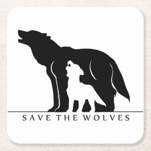 Porta-copo De Papel Quadrado Salve os Lobos (branco).