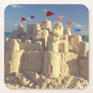Porta-copo De Papel Quadrado Sandcastle na praia