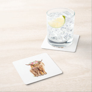 Porta-copo De Papel Quadrado Santa Chá de fraldas Boho Highland Calf