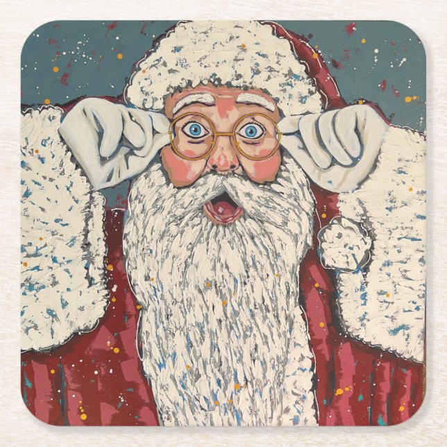 Porta-copo De Papel Quadrado Santa Claus Surprised (Frente)