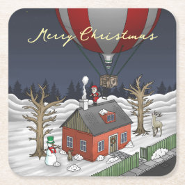 Porta-copo De Papel Quadrado Santa's Hot Air Balloon