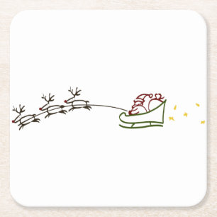 Porta-copo De Papel Quadrado Santas Sleigh