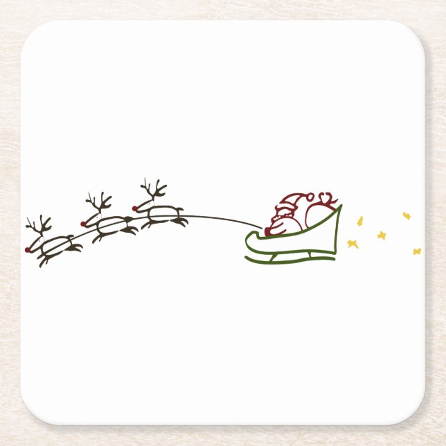 Porta-copo De Papel Quadrado Santas Sleigh (Frente)