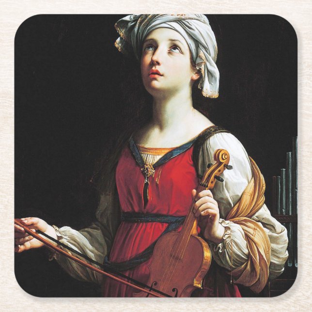 Porta-copo De Papel Quadrado Santo Cecilia (Rua. Cecília), Guido Reni (Frente)