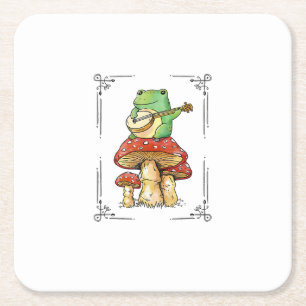 Porta-copo De Papel Quadrado Sapo de Cogumelo Goblincore Micologia Desenho Artí