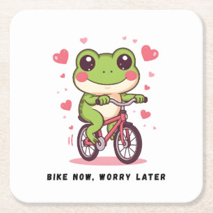 Porta-copo De Papel Quadrado Sapo Fofo Andando de Bicicleta Presente Divertid