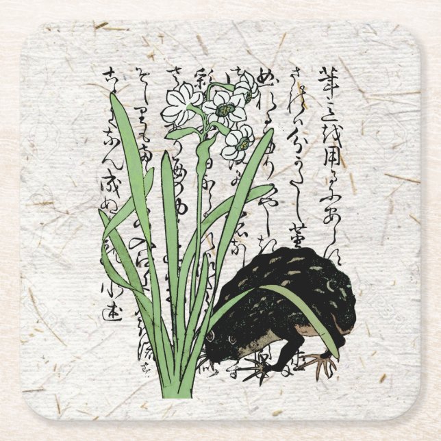 Porta-copo De Papel Quadrado Sapo Toad Botânico Japonês do Século XVIII  (Frente)