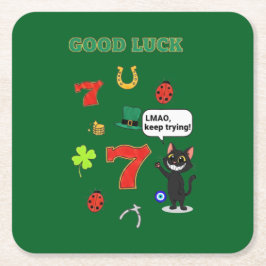 Porta-copo De Papel Quadrado Sarcastic black cat  and Lucky charms