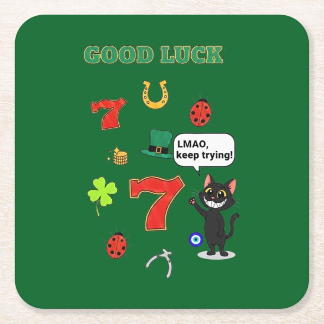 Porta-copo De Papel Quadrado Sarcastic black cat  and Lucky charms (Frente)