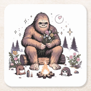 Porta-copo De Papel Quadrado Sasquatch Segurando Flores