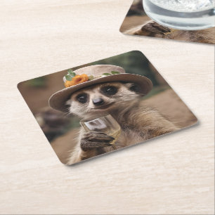 Porta-copo De Papel Quadrado "Saúde à vida: Gran Meerkat desfruta do vidro do v