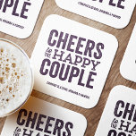 Porta-copo De Papel Quadrado Saúde ao feliz casamento roxo do casal<br><div class="desc">Antes do dia do seu casamento, divirta-se com a celebração do "Brews Before I's". Quer seja um janto de ensaio, uma despedida de solteiro ou uma festa de noivado, esta divertida design ousada é perfeita para uma cervejaria ou uma celebração com tema de cerveja. Este design original "alegre ao casal...</div>