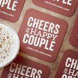 Porta-copo De Papel Quadrado Saúde ao feliz casamento vermelho de tijolo de cas<br><div class="desc">Antes do dia do seu casamento, divirta-se com a celebração do "Brews Before I's". Quer seja um janto de ensaio, uma despedida de solteiro ou uma festa de noivado, esta divertida design ousada é perfeita para uma cervejaria ou uma celebração com tema de cerveja. Este design original "alegre ao casal...</div>