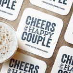 Porta-copo De Papel Quadrado Saúde ao feliz ensaio de casamento azul de casal<br><div class="desc">Antes do dia do seu casamento, divirta-se com a celebração do "Brews Before I's". Quer seja um janto de ensaio, uma despedida de solteiro ou uma festa de noivado, esta divertida design ousada é perfeita para uma cervejaria ou uma celebração com tema de cerveja. Este design original "alegre ao casal...</div>