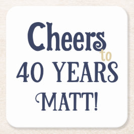 Porta-copo De Papel Quadrado Saúde aos 40 anos Azul de aniversário e Porta copo