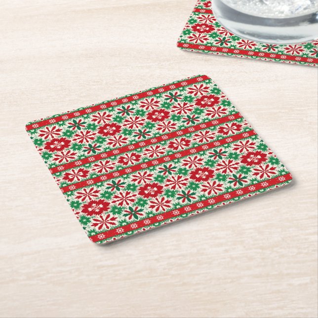 Porta-copo De Papel Quadrado Scandinavian Fair Isle Christmas Edition 2 (Inclinado)