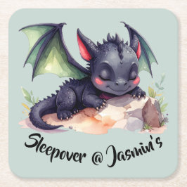 Porta-copo De Papel Quadrado Schlafender Drache mit grünen Flügeln 