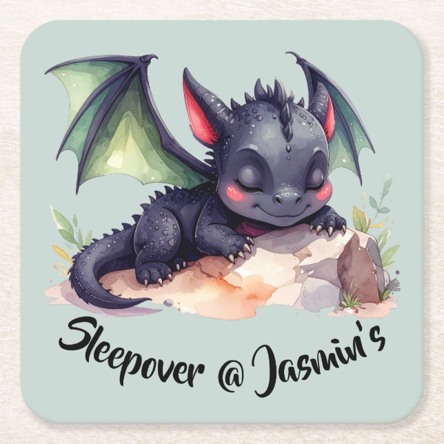 Porta-copo De Papel Quadrado Schlafender Drache mit grünen Flügeln  (Frente)