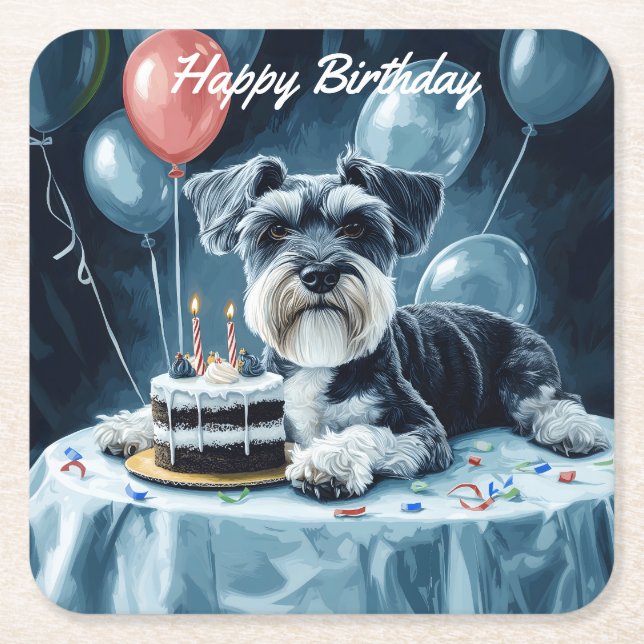 Porta-copo De Papel Quadrado Schnauzer Birthday (Frente)
