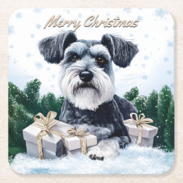 Porta-copo De Papel Quadrado Schnauzer Christmas