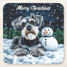 Porta-copo De Papel Quadrado Schnauzer e Snowman no Natal