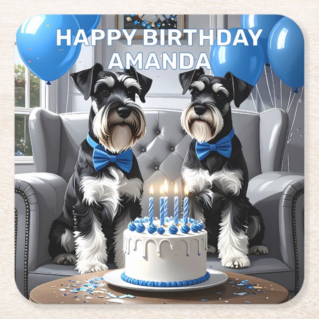 Porta-copo De Papel Quadrado Schnauzers Birthday (Frente)