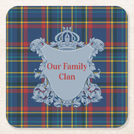 Porta-copo De Papel Quadrado Scottish Tartan Plaid, Name and Crest