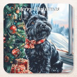 Porta-copo De Papel Quadrado Scottish Terrier Christmas