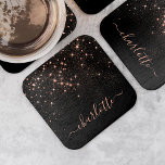 Porta-copo De Papel Quadrado Script Glamoroso Elegante Glitter Glitter Dourado<br><div class="desc">Crie sua própria porta copos de papel brilhante de diamante preto e rosa preto personalizado com seu nome de script personalizado moderno e manuscrito.</div>