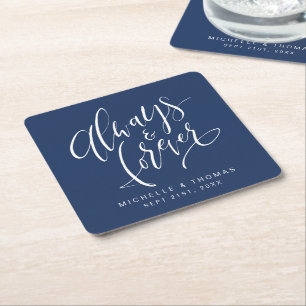 Porta-copo De Papel Quadrado Script Marinho Blue Modern Always And Forever