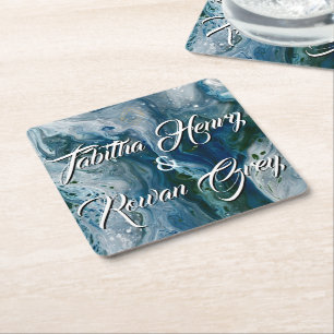 Porta-copo De Papel Quadrado Sea Blues Tinta Alcoólica Pintura Casamento Elegan