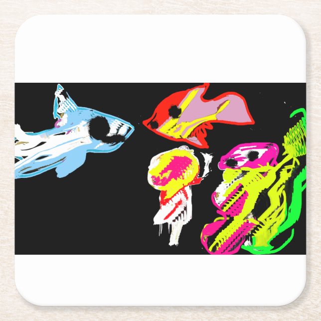 Porta-copo De Papel Quadrado Sea life fun (Frente)