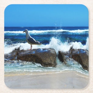 Porta-copo De Papel Quadrado Seagull Em Beach Rocks,
