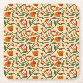 Porta-copo De Papel Quadrado Seamless floral pattern in beige background