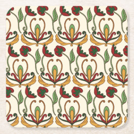 Porta-copo De Papel Quadrado Seamless floral pattern with red and yellow