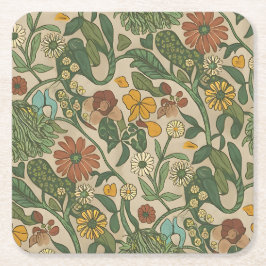 Porta-copo De Papel Quadrado Seamless vintage botanical pattern 