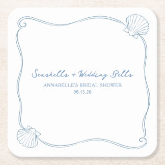 Porta-copo De Papel Quadrado Seashells and Wedding Bells Coastal Bridal Shower