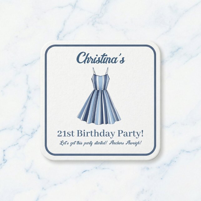 Porta-copo De Papel Quadrado Seaside Stripes Celebration  (Your party needs these coasters.)