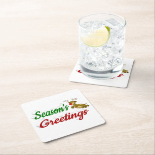 Porta-copo De Papel Quadrado Seasons Saudações Voando Reindeer Escrito de Natal