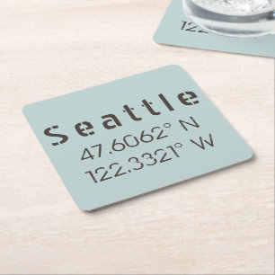 Porta-copo De Papel Quadrado Seattle Latitude e Longitude