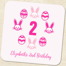 Porta-copo De Papel Quadrado Segundo aniversário de Páscoa rosa