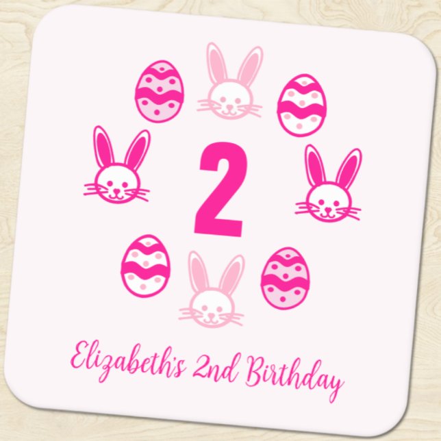 Porta-copo De Papel Quadrado Segundo aniversário de Páscoa rosa (Criador carregado)