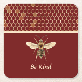 Porta-copo De Papel Quadrado Seja gentil com a Abelha e o Honeycomb na Borgonha