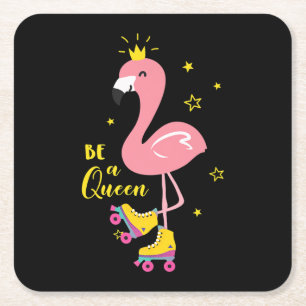 Porta-copo De Papel Quadrado Seja Uma Rainha Rosa Skate Flamingo Roller Mulhere