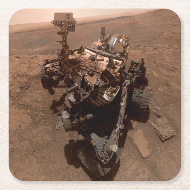 Porta-copo De Papel Quadrado Selfie de Marte Curiosity Red Martian Paisagem (Frente)