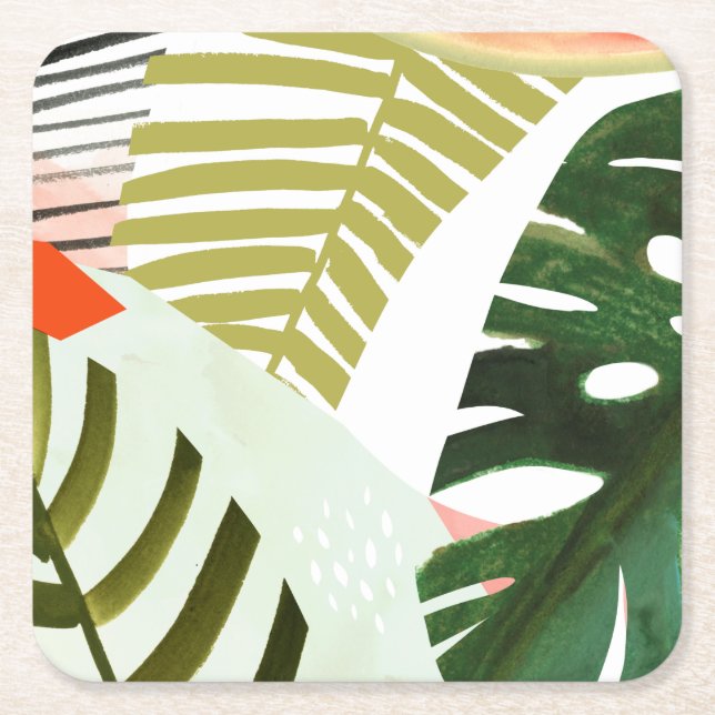 Porta-copo De Papel Quadrado Selgle Beat Tropical Greenery (Frente)