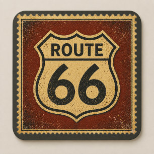 Porta-copo De Papel Quadrado Selo da Rodovia Rotatória 66 Vintage Americana