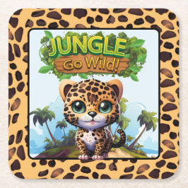 Porta-copo De Papel Quadrado Selva Impressa Leopardo Whimsical Go Wild Kitty 🐆