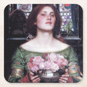 Porta-copo De Papel Quadrado Senhora e Rosas, John William Waterhouse