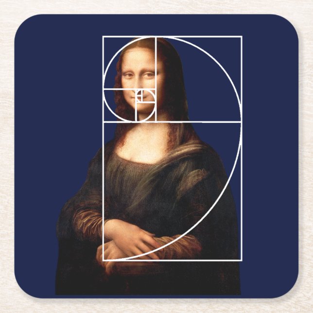 Porta-copo De Papel Quadrado Sequência Fibonacci Leonardo da Vinci Mona Lisa (Frente)